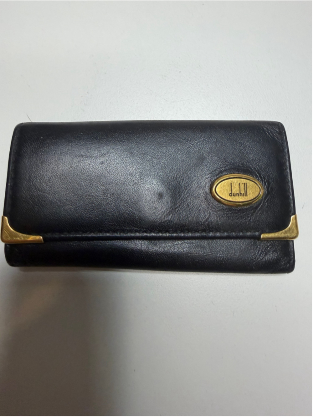 Men's Dunhill Black and Gold Leather Key Holder, One Size